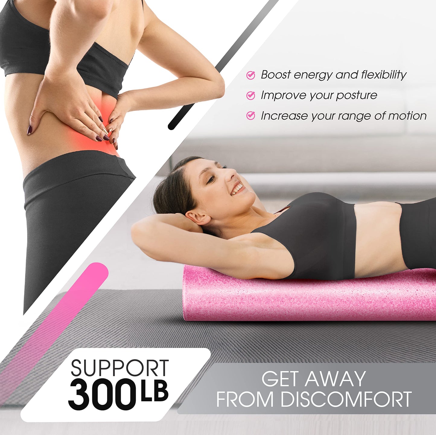 Yes4All High-Density EPP Round Back Roller Foam, Foam Roller for Yoga, Pilates & Stretching - 12, 18, 24, 36 inch