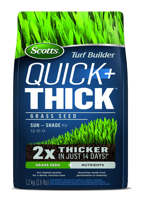 Scotts Turf Builder Quick & Thick Grass Seed, 1.2kg (173 sq Meters / 1,863 sq feet Coverage) | Grow a Thick, Green Lawn Fast. for Areas that Experience Sun & Shade