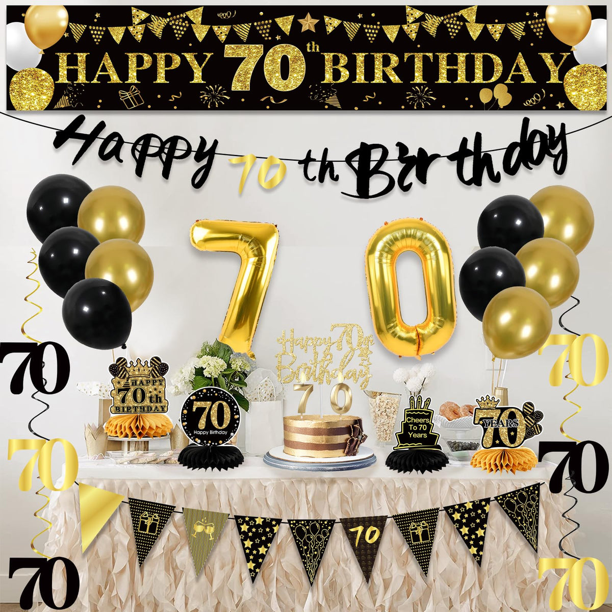 70th Birthday Decorations for Men, Black Gold 70th Party Decoration Set 🍁 All In One Marketplace Canada