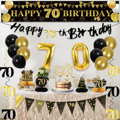 70th Birthday Decorations for Men, Black Gold 70th Party Decoration Set 🍁 All In One Marketplace Canada