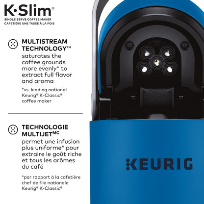 Keurig K-Slim Single Serve K-Cup Pod Coffee Maker in Twilight Blue with Push Button Controls and MultiStream Technology