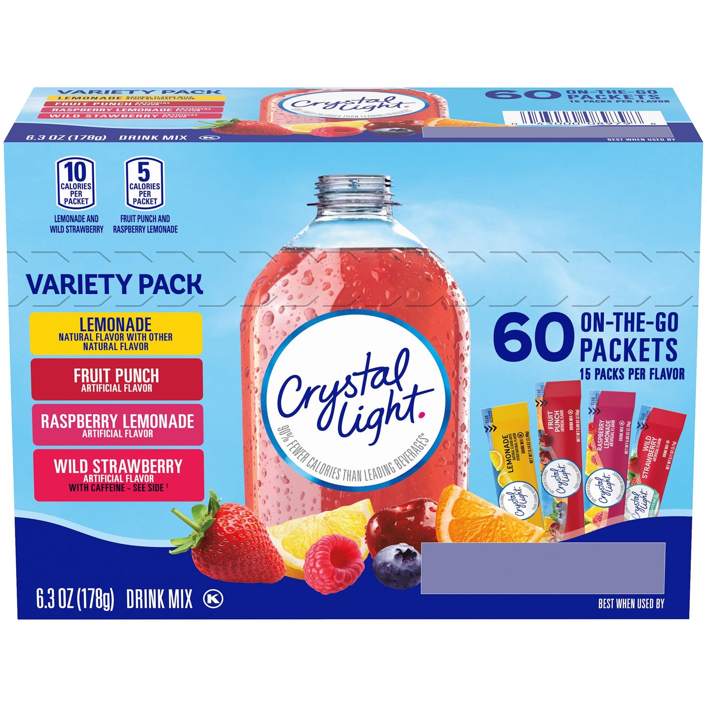 Crystal Light On the Go Variety Pack, 60 Individual Packets (Lemonade, Fruit Punch, Raspberry Lemonade, Wild Strawberry) 178g
