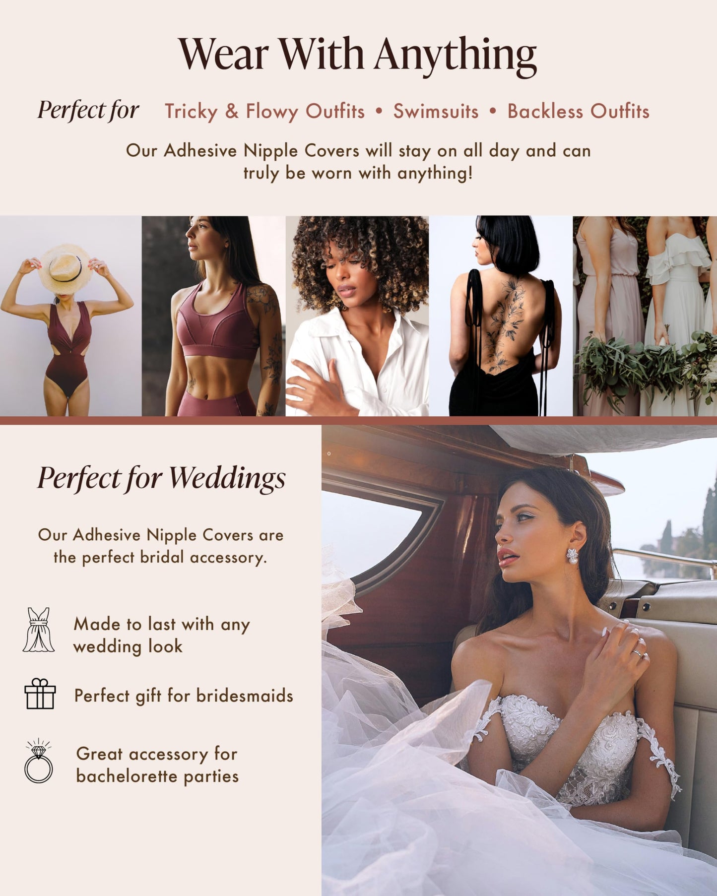 Bare Babe Reusable Silicone Nipple Covers - Waterproof, Nude, 4 Shades - Sticky Breast Stickers for Strapless Dress, Crème, Small (Fits AA-B)