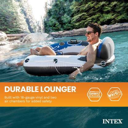 INTEX 58825EP River Run 1 Inflatable Floating Lounge: Comfortable Backrest – Built-in Cup Holders – Durable Grab Handles – All Around Grab Rope – 220lb Weight Capacity– Blue 🍁 All In One Marketplace Canada