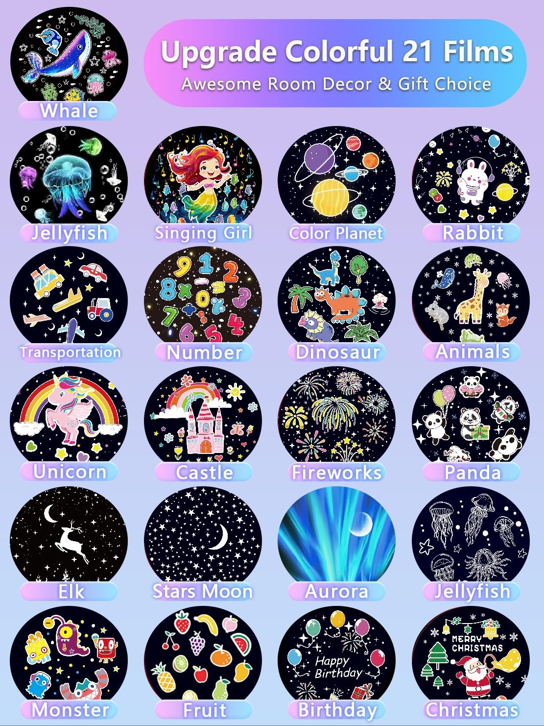 21 Sets of Films, Projector Night Light for Kids Bedroom, Ceiling, Kids Night Light Projector, Star Galaxy Projector for Baby Girls with 360° Rotation, Dimmable, Birthday, Christmas, Gifts, Room Decor 🍁 All In One Marketplace Canada