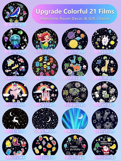 21 Sets of Films, Projector Night Light for Kids Bedroom, Ceiling, Kids Night Light Projector, Star Galaxy Projector for Baby Girls with 360° Rotation, Dimmable, Birthday, Christmas, Gifts, Room Decor 🍁 All In One Marketplace Canada