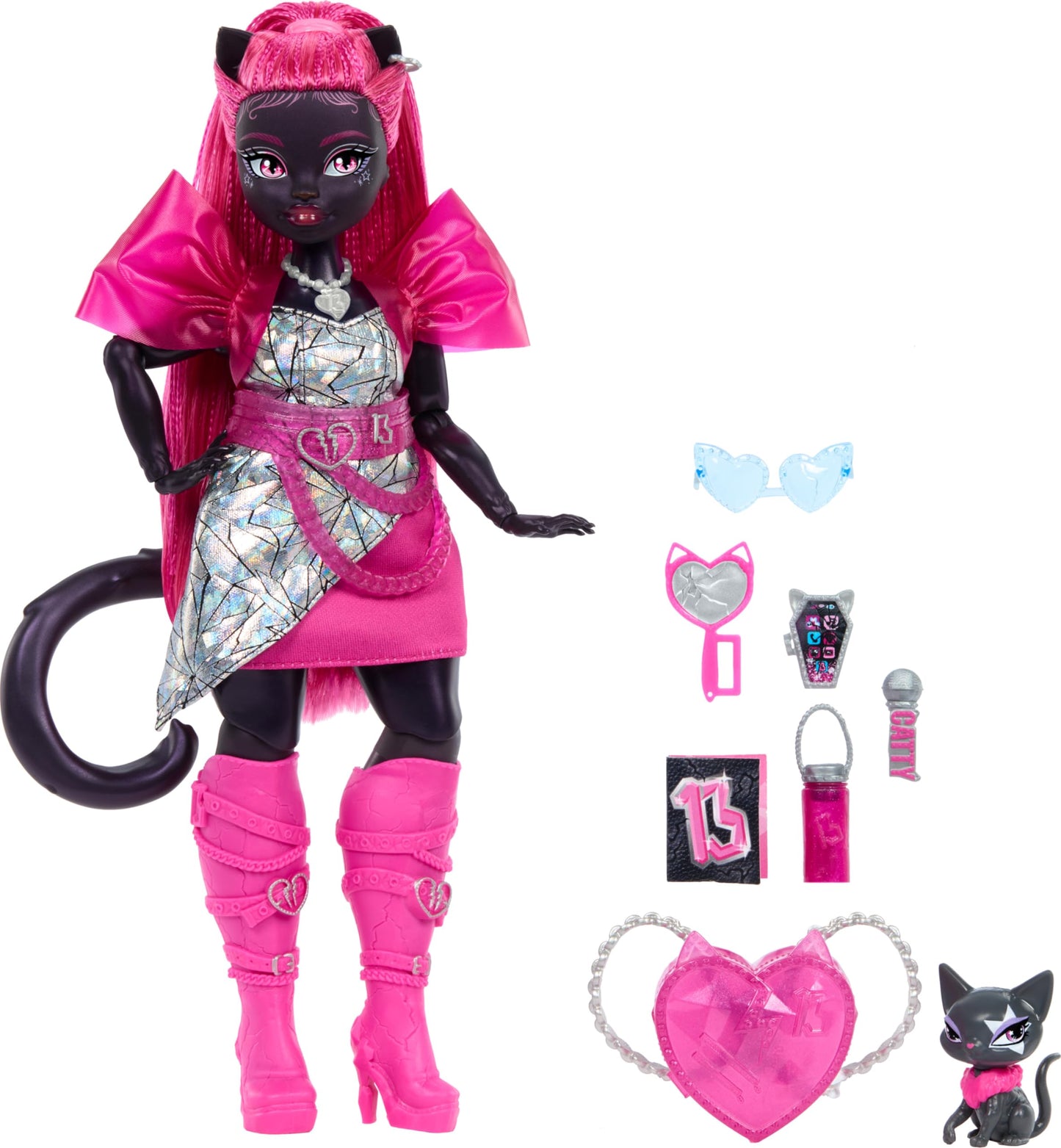 Monster High Catty Noir Doll with Pet Cat Amulette and Accessories Like Backpack, Music Book, Microphone and More 🍁 All In One Marketplace Canada