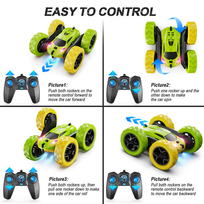 QUNREDA Remote Control Car, RC Car Toys for 6-12 Year Old Boys, Off Road RC Stunt Car 4WD 360° Rotating Remote Control Car for Kids, Boys Girls Gifts for Birthday, Christmas Yellow&Green 🍁 All In One Marketplace Canada
