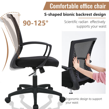 FDW Home Office Chair Mid Back PC Swivel Lumbar Support Adjustable Desk Task Computer Ergonomic Comfortable Mesh Chair with Armrest (Black)