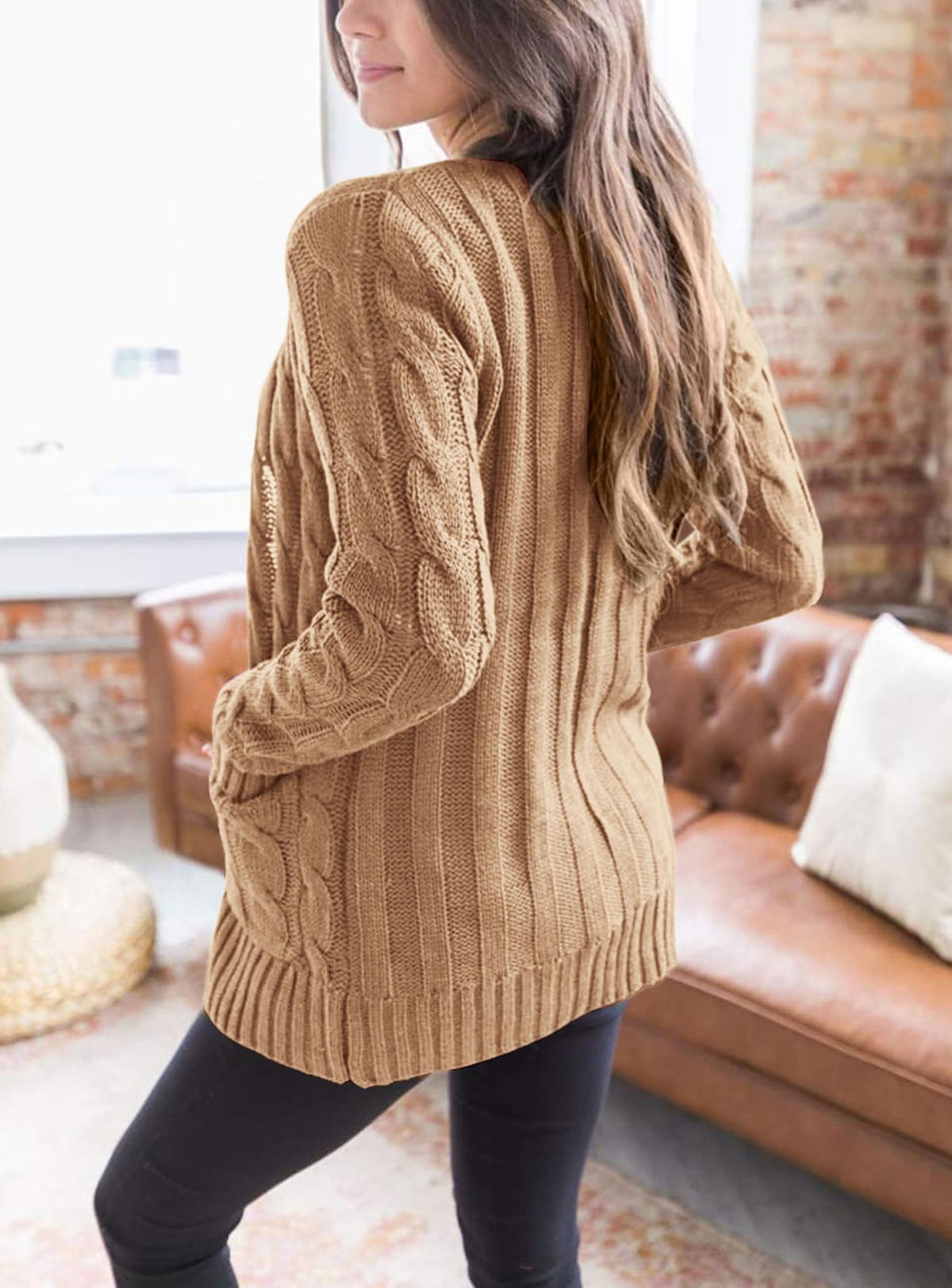 PRETTYGARDEN Women's Cable Knit Cardigan Sweaters Fall(Khaki,M) 🍁 All In One Marketplace Canada