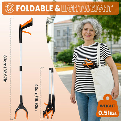 bemece 2-pack Grabber Reacher Tool, 32.68’’ (83cm) Garbage Picker Grabber, Foldable Magnetic Reacher Grabber for Seniors Adults - Blue & Orange - Available at All In One Marketplace Canada