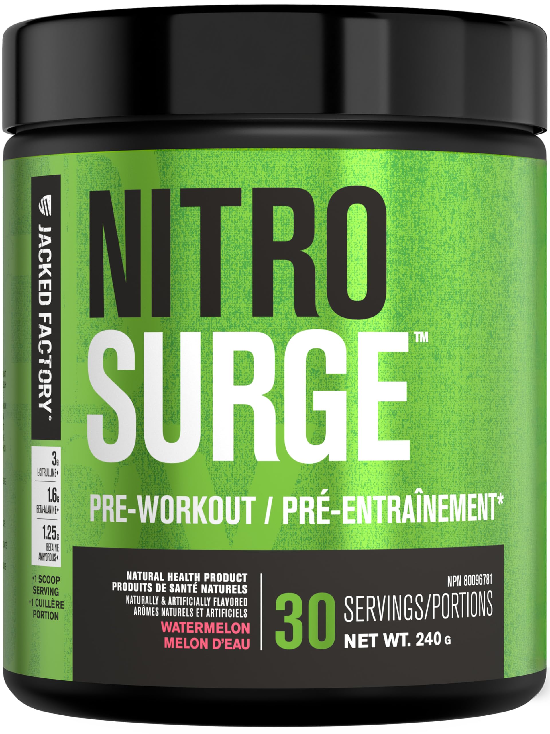NITROSURGE Pre Workout Supplement - Endless Energy, Instant Strength Gains, Clear Focus, Intense Pumps - Nitric Oxide Booster & Preworkout Powder with Beta Alanine - 30 Servings, Watermelon