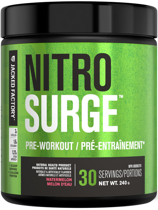 NITROSURGE Pre Workout Supplement - Endless Energy, Instant Strength Gains, Clear Focus, Intense Pumps - Nitric Oxide Booster & Preworkout Powder with Beta Alanine - 30 Servings, Watermelon