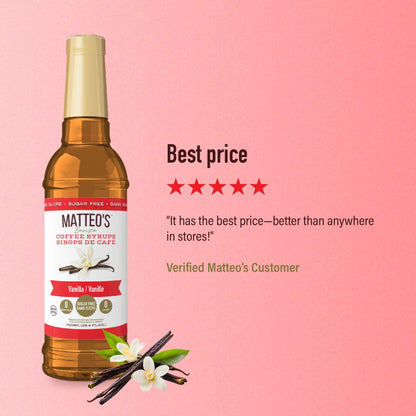 Matteo's Vanilla Barista Coffee Syrup - Sugar Free, Zero Carb, Keto-Friendly - 25.4 Oz Bottle, 6-Pack