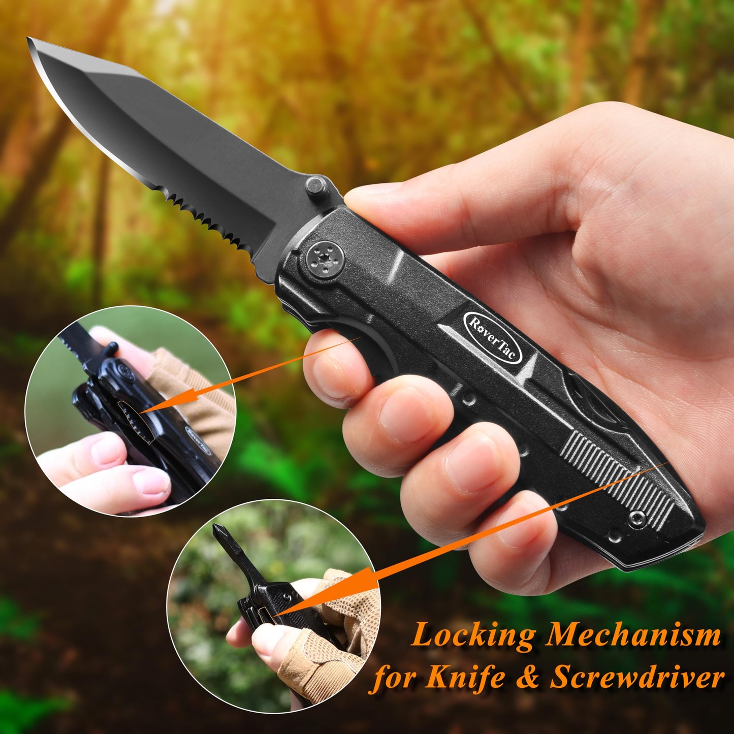 RoverTac Pocket Knife, 15-in-1 Multitool with Pliers, Bottle & Can Opener, 9 Screwdriver Bits, Locking Mechanism & Nylon Sheath - EDC Multi Tool for Camping, Hiking & DIY, Gift for Men & Dad - Available at All In One Marketplace Canada