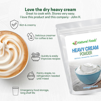 Z Natural Foods Heavy Cream Powder - 1 lb Shelf-Stable Powdered Cream for Coffee, Baking & Cooking