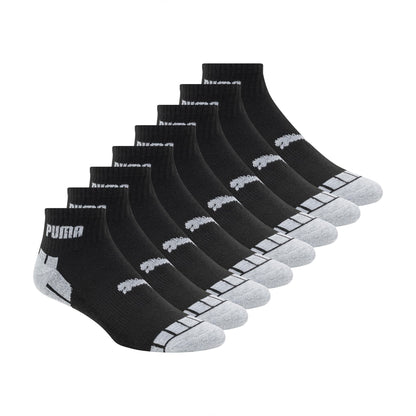 PUMA Men's 8 Pack Athletic Cushioned Quarter Crew Socks, Black/Grey, 10-13 PUMA