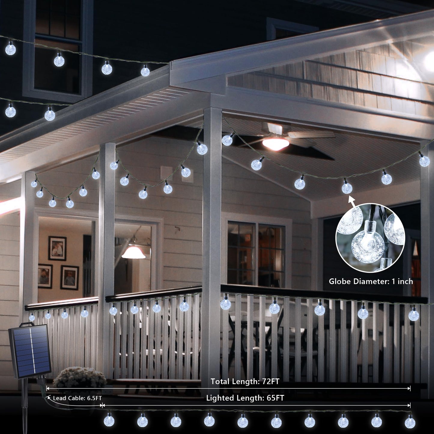 Joomer Solar String Lights Outdoor-65FT 100LED Solar Globe String Lights,8 Lighting Modes, Waterproof Solar Powered Patio Light for Garden Yard Porch Party Outdoor Decor (White)
