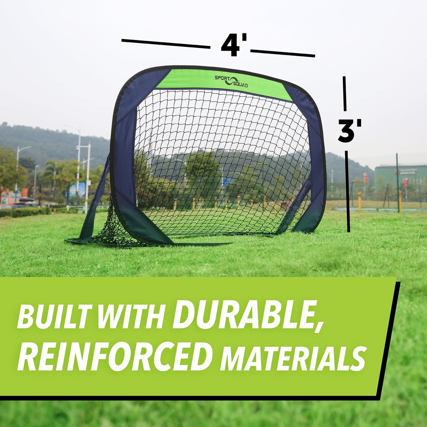 Sport Squad Portable Soccer Goal Net Set - Set of Two 4' Pop Up Training Soccer Goals with Compact Carrying Case - Easy Assembly and Compact Storage - Great for Kids and Adults Sport Squad