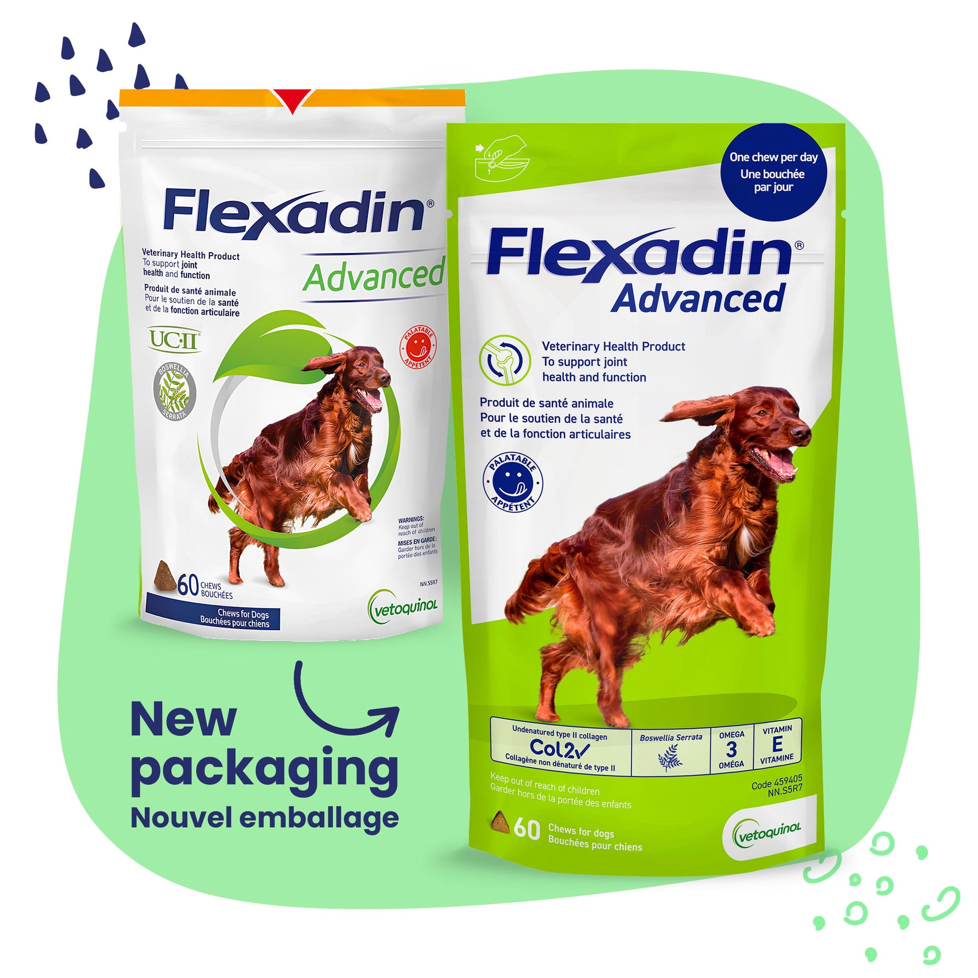 Vetoquinol Flexadin Advanced (with boswellia) – Dog Joint Supplement – One Chew a Day for Dogs - 60 Chews - Available at All In One Marketplace Canada