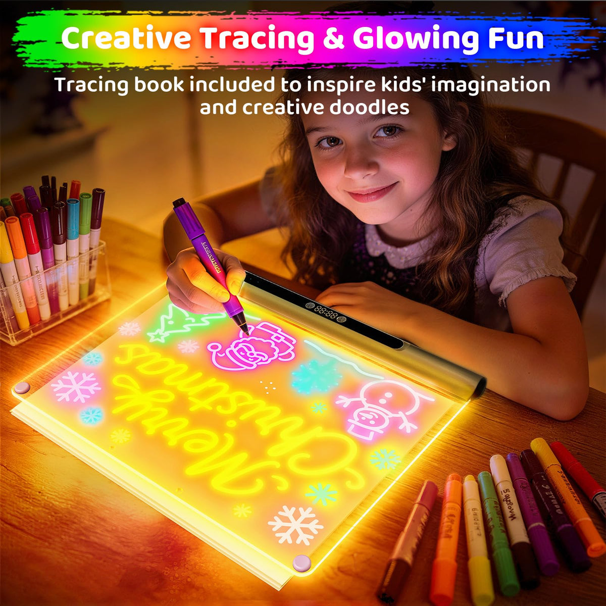 Geokay 16“ Rechargeable LED Drawing Board, 9-Color Light Modes with Timer 🍁 All In One Marketplace Canada