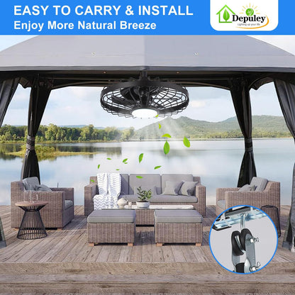 Depuley Outdoor Ceiling Fan with Light: 20 Inch Waterproof Gazebo Fans with Lights Outdoor Hanging - Plug in Remote App Control Caged Fans for Patios Pergola Porch Canopy - 6 Speed Black