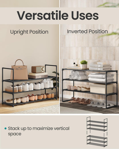 SONGMICS Shoe Rack, 3-Tier Shoe Organizer, Sturdy Storage Shelf, Upright or Upside Down, for 16-20 Pairs, Stackable, for Entryway, 30 x 92 x 55 cm, Black ULSA303B02