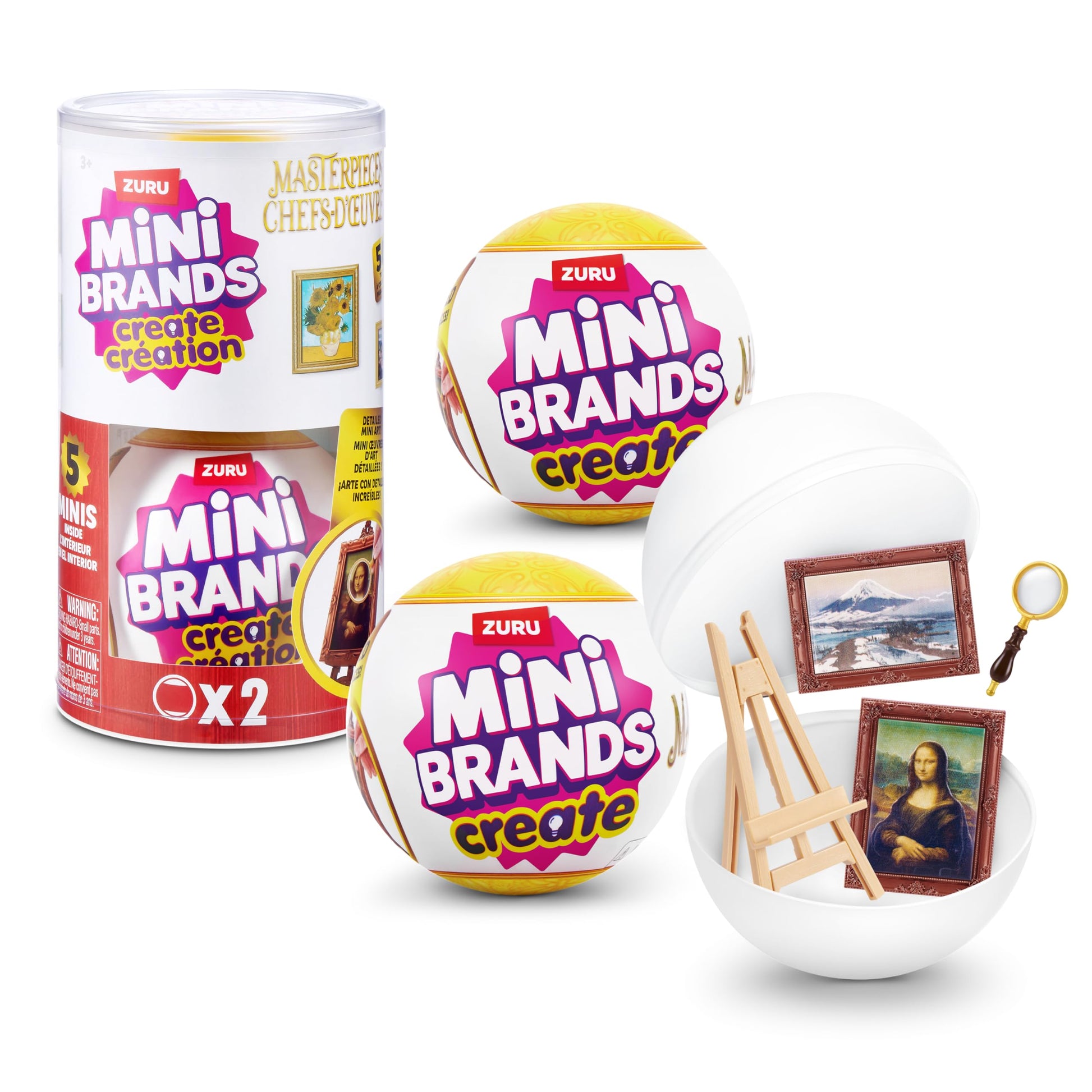 Mini Brands Create Mini Masterpieces Series 1, Capsule 2 Pack by ZURU, Real Miniature Masterpiece Creations Collectible Toy, Capsules of Mystery Famous Mini Artworks Mini Brands