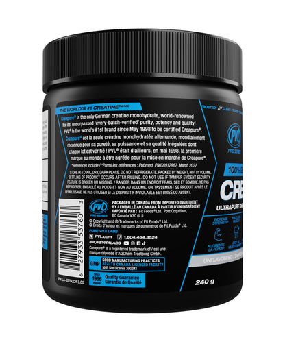 PVL Creapure Creatine Powder | 100% German Creatine Monohydrate, Canadian-Owned, Informed-Choice Tested, Unflavoured Supplement powder – 48 Servings - 240 g - Available at All In One Marketplace Canada