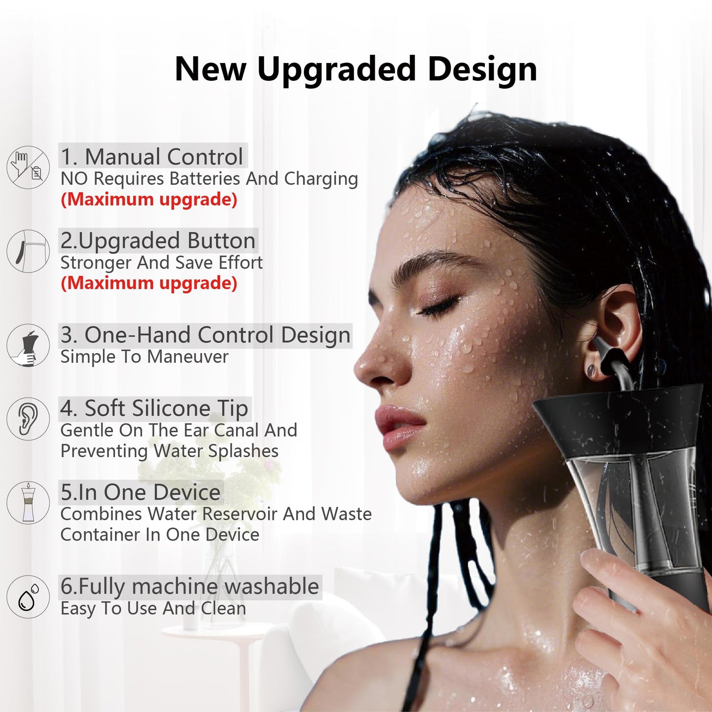 Manual Ear Wax Removal Kit - One-Hand Control Ear Cleaner Tool, Easy to Use Ear Irrigation Flushing System with Soft Silicone Tip for Effective & Safe to Clean Ear Built Up Wax Home Use(Black) - Available at All In One Marketplace Canada