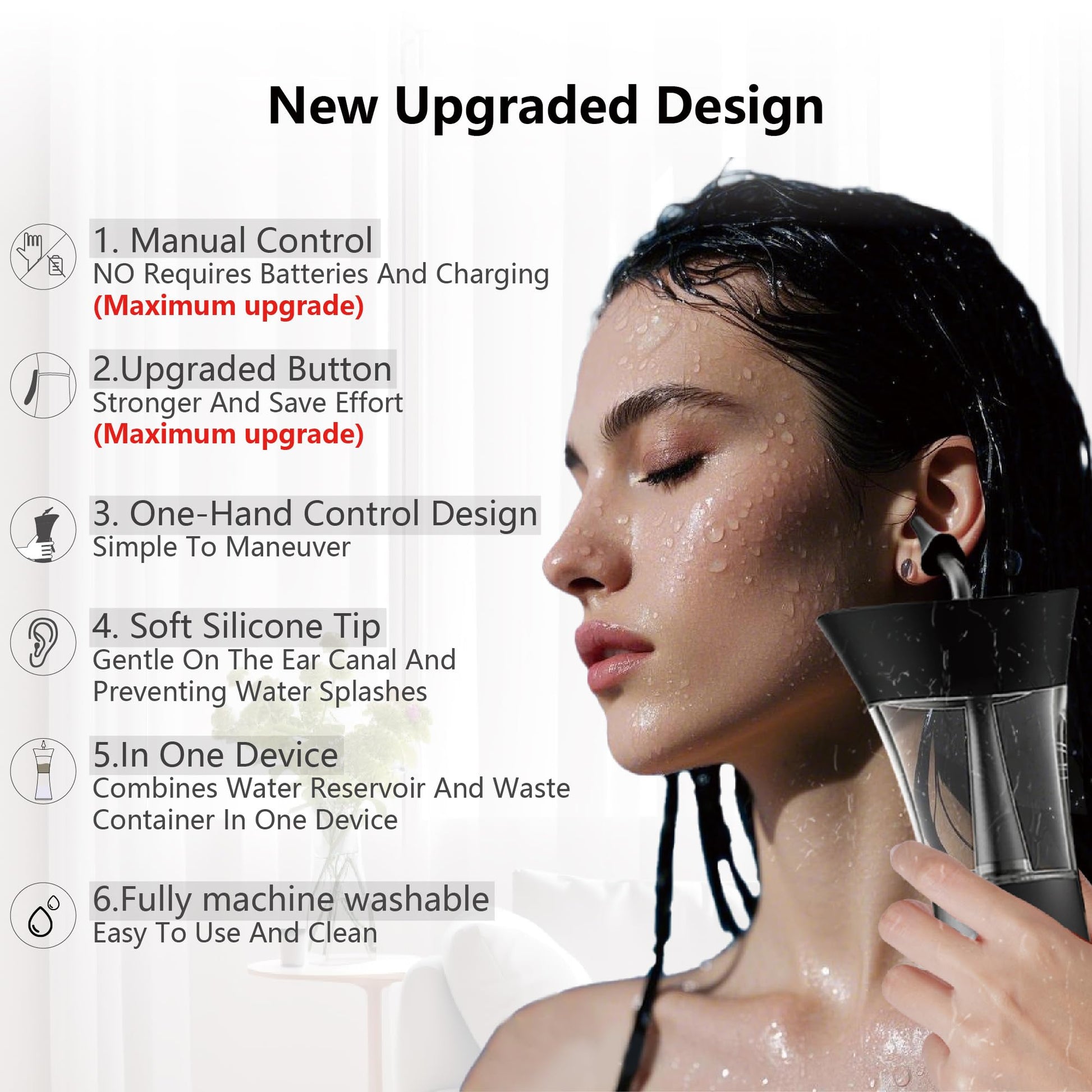 Manual Ear Wax Removal Kit - One-Hand Control Ear Cleaner Tool, Easy to Use Ear Irrigation Flushing System with Soft Silicone Tip for Effective & Safe to Clean Ear Built Up Wax Home Use(Black) - Available at All In One Marketplace Canada