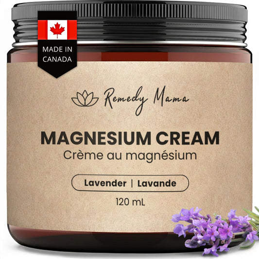 Remedy Mama Magnesium Cream for Daily Comfort – with Hemp Seed Oil, Jojoba Oil, Mango & Shea Butter – Magnesium Oil Spray Alternative – Natural, Gentle & Skin-Friendly – Lavender – 4oz Glass Jar – Made in Canada - Available at All In One Marketplace Canada