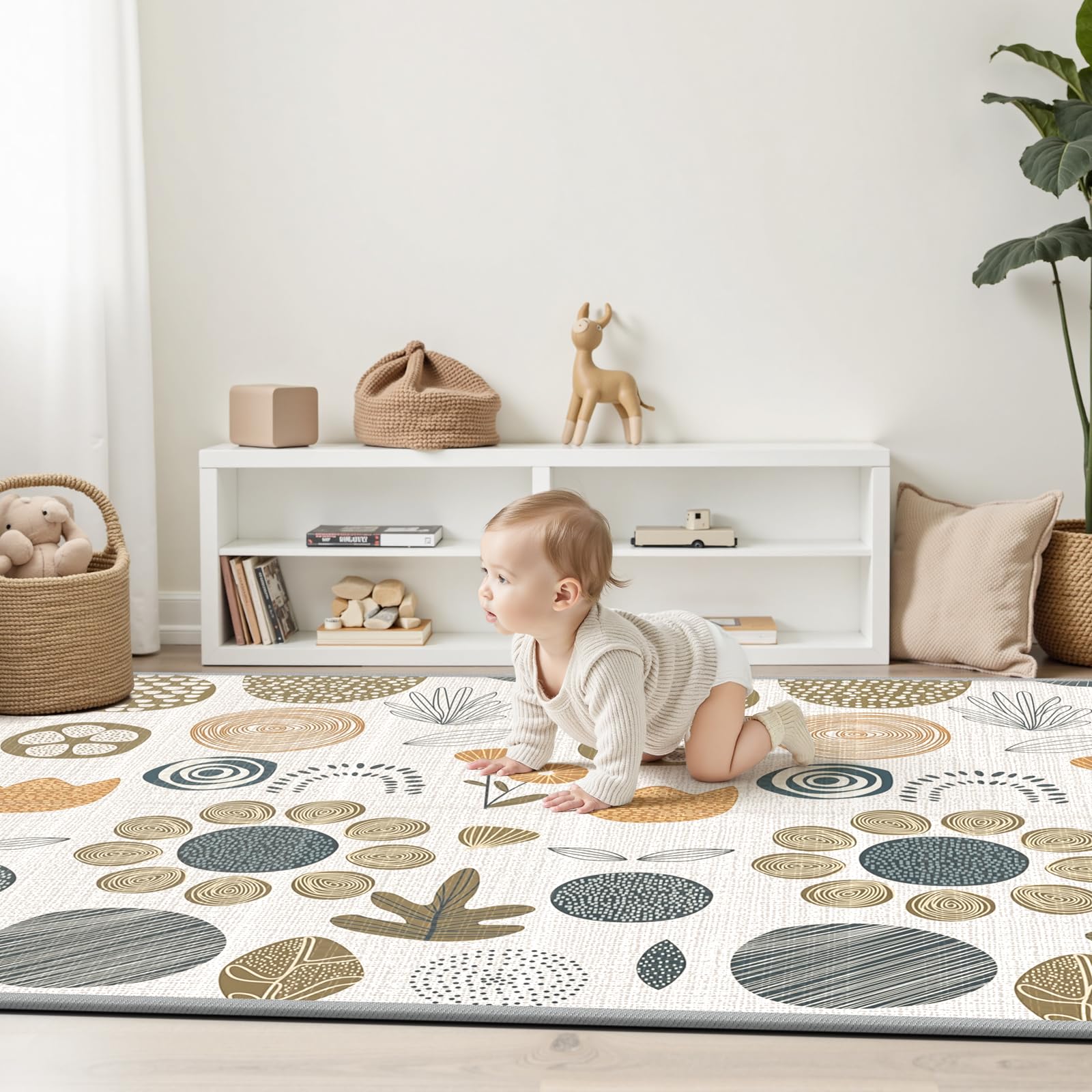 mloong Baby Play Mat, 71x59x0.4 Large Thick Playmat, Folding Portable Waterproof Reversible Double-Sided Crawling Mat, Baby Floor Mat for Infants and Toddlers, Easy to Clean (71x59x0.4in-Star)
