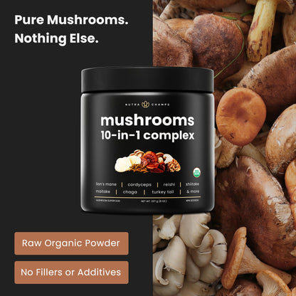 Organic Mushroom Powder - 10-in-1 Complex - Mushroom Supplement Powder Blend for Memory, Focus & Immune Support - Mushroom Blend For Coffee, Water, Smoothies - 8oz - Available at All In One Marketplace Canada