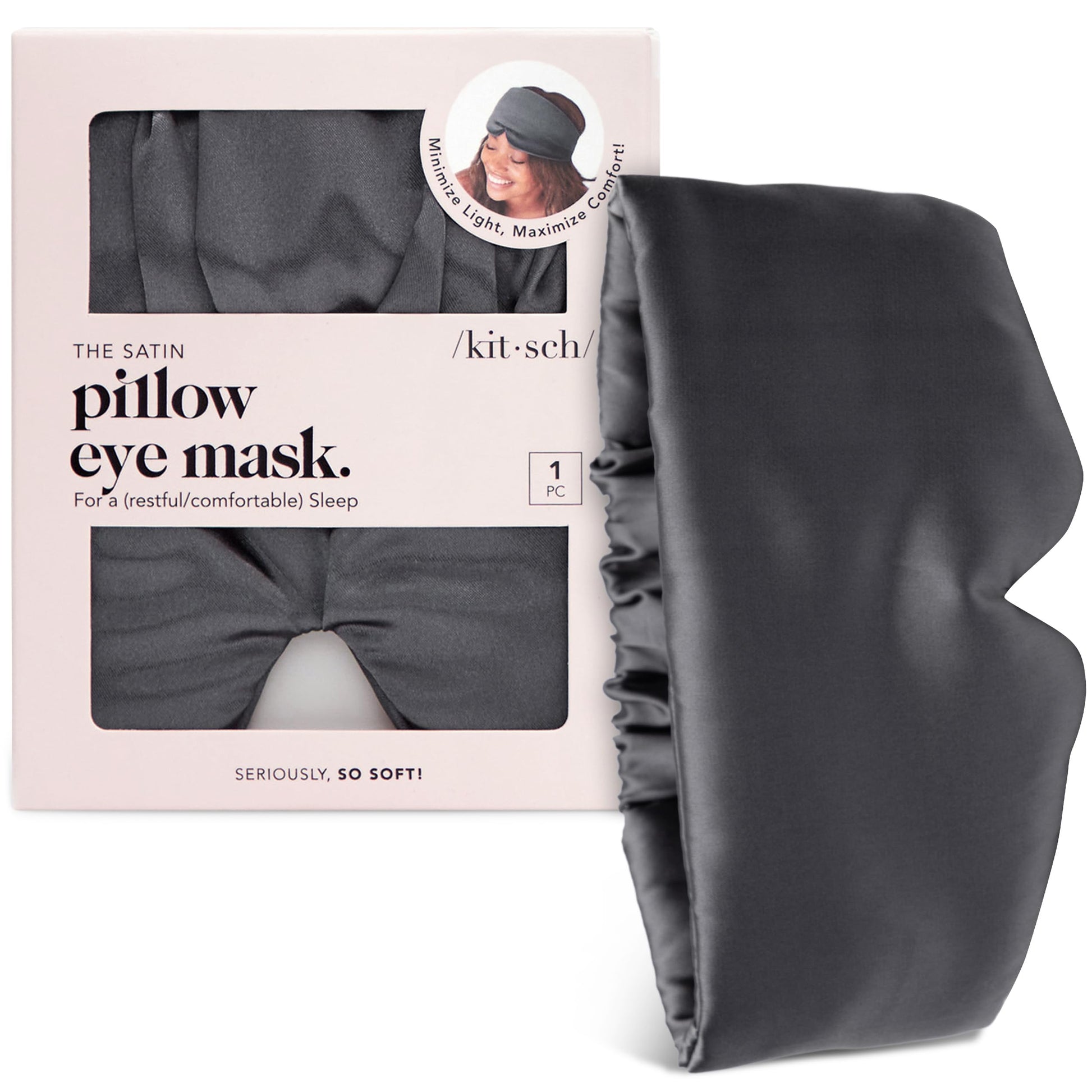 Kitsch Satin Sleep Mask - Eye Masks for Sleep, Softer Than Silk Satin Sleeping Mask Blindfold and Sleep Masks for Women and Men, Eye Care Travel Essentials - Charcoal Black - Available at All In One Marketplace Canada