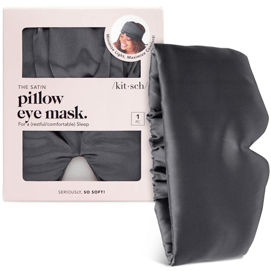 Kitsch Satin Sleep Mask - Eye Masks for Sleep, Softer Than Silk Satin Sleeping Mask Blindfold and Sleep Masks for Women and Men, Eye Care Travel Essentials - Charcoal Black - Available at All In One Marketplace Canada