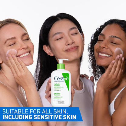 CeraVe Hydrating Face Wash, Daily, Gentle Moisturizing Non-Foaming Facial Cleanser for Men & Women with Hyaluronic Acid, Ceramides, Glycerin. Suitable for Dry & Sensitive Skin, Fragrance-Free, 473ML