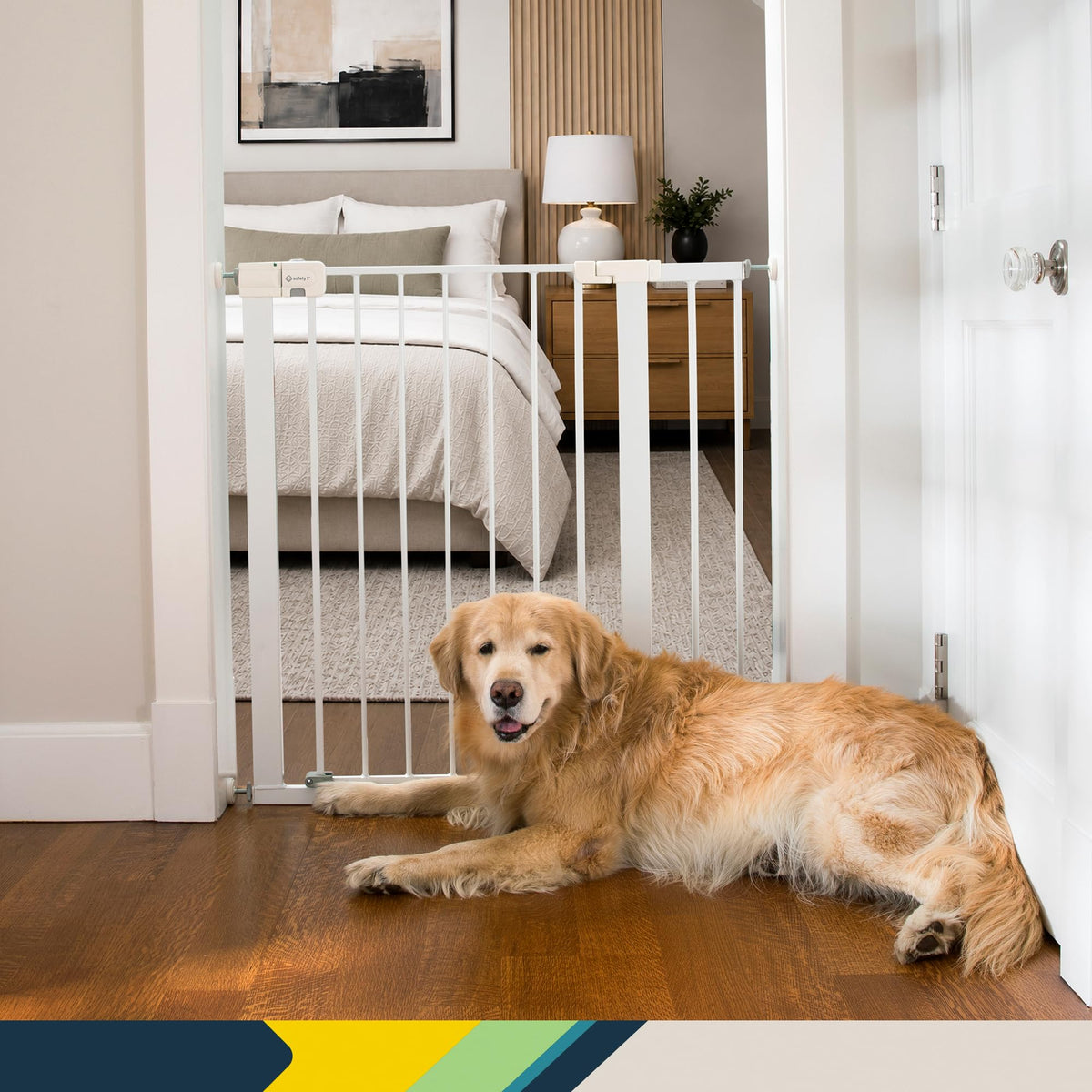 Safety 1st SecureTech Tall & Wide Pressure-Installed Metal Gate with SecureTech Locking Handle - Fits 29-47" Wide, 36" Tall, Includes 2 Extension Panels And 4 Wall Cups, Great For Babies And Pets