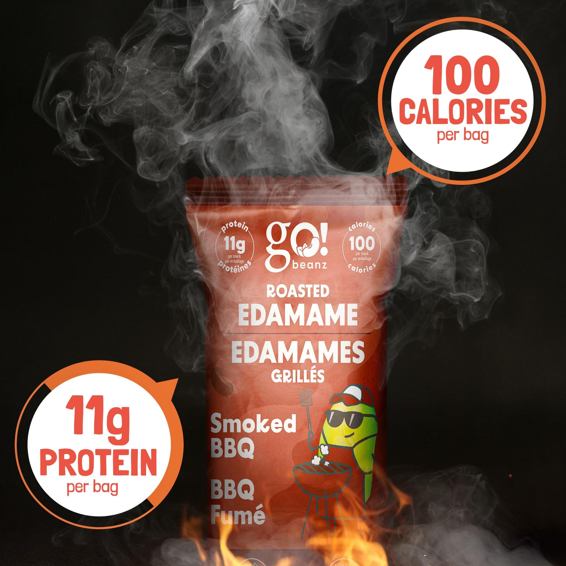 GoBeanz Crunchy Roasted Edamame, Tasty Smoked BBQ, High Protein Healthy Snack, For Adults & Kids, 20 Single Serve Packs, Low calorie, Low Sugar Plant Based, Salty Snacks