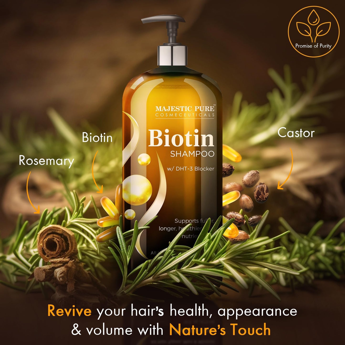 Majestic Pure Biotin Shampoo - Volumizing Shampoo for Hair Loss - with DHT-3 Blocker - Hydrating & Nourishing - Sulfate Free, for Men & Women - Thin Hair Shampoo - 16 fl oz - Available at All In One Marketplace Canada