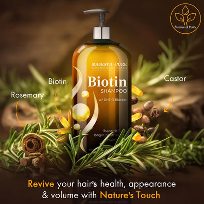 Majestic Pure Biotin Shampoo - Volumizing Shampoo for Hair Loss - with DHT-3 Blocker - Hydrating & Nourishing - Sulfate Free, for Men & Women - Thin Hair Shampoo - 16 fl oz - Available at All In One Marketplace Canada