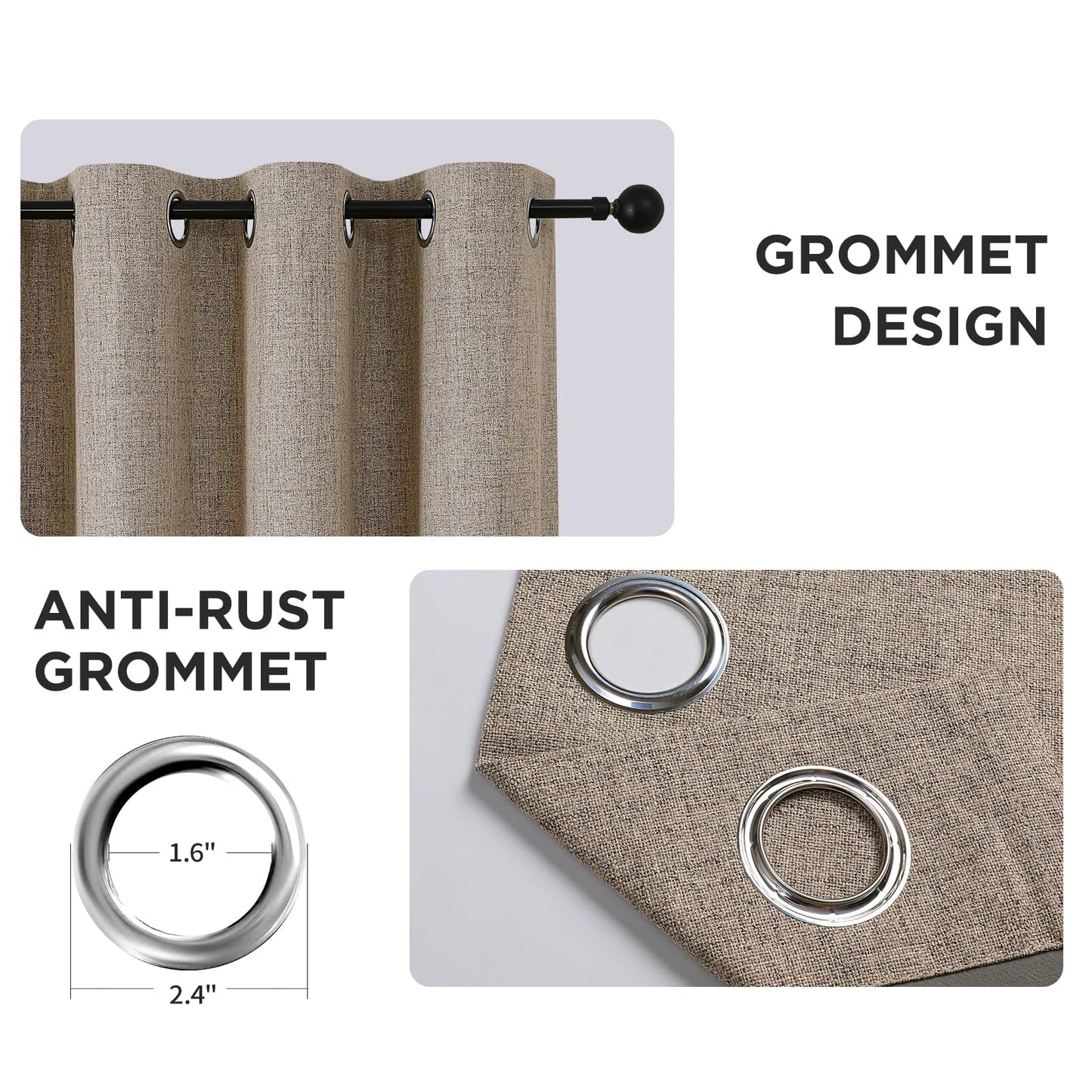 CUCRAF 100% Blackout Window Curtains 84 inches Long 2 Panels Set, Faux Linen Look Thermal Insulated Grommet Drapes, Room Darkening Curtain for Bedroom Living Room(W52 x L84 Inch, Light Khaki) 🍁 All In One Marketplace Canada
