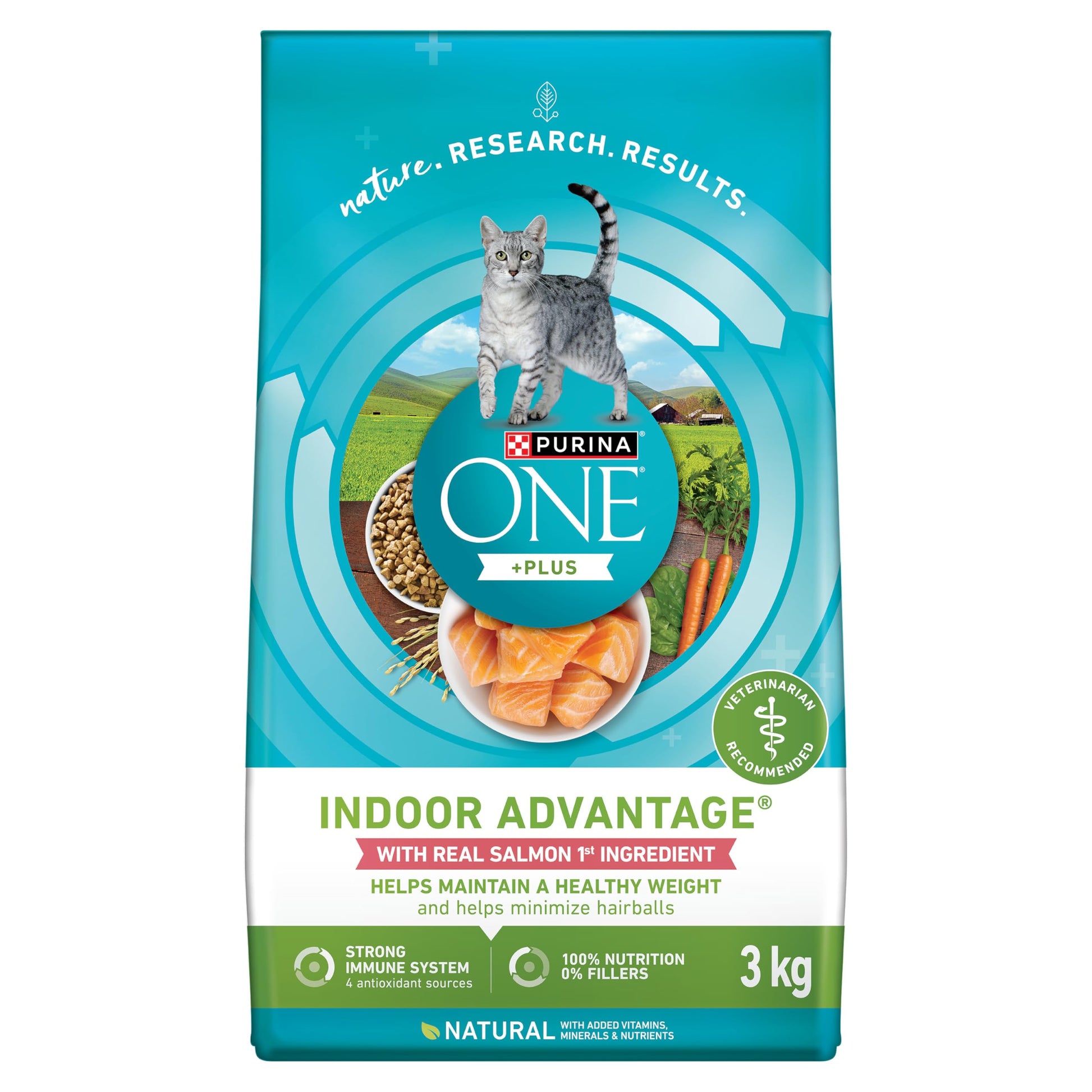 Purina ONE +Plus Dry Cat Food, Indoor Advantage Salmon - 3 kg Bag