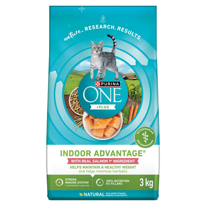 Purina ONE +Plus Dry Cat Food, Indoor Advantage Salmon - 3 kg Bag