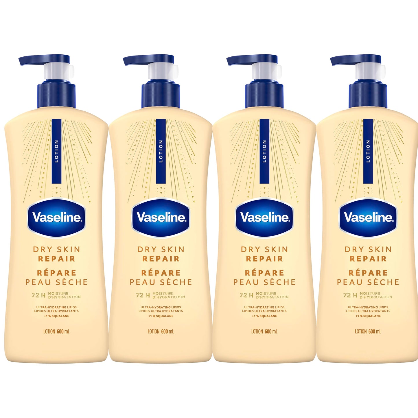 Vaseline Dry Skin Repair Lotion Ultra-Hydrating 72H Moisture, 600mL, 4-Pack Vaseline
