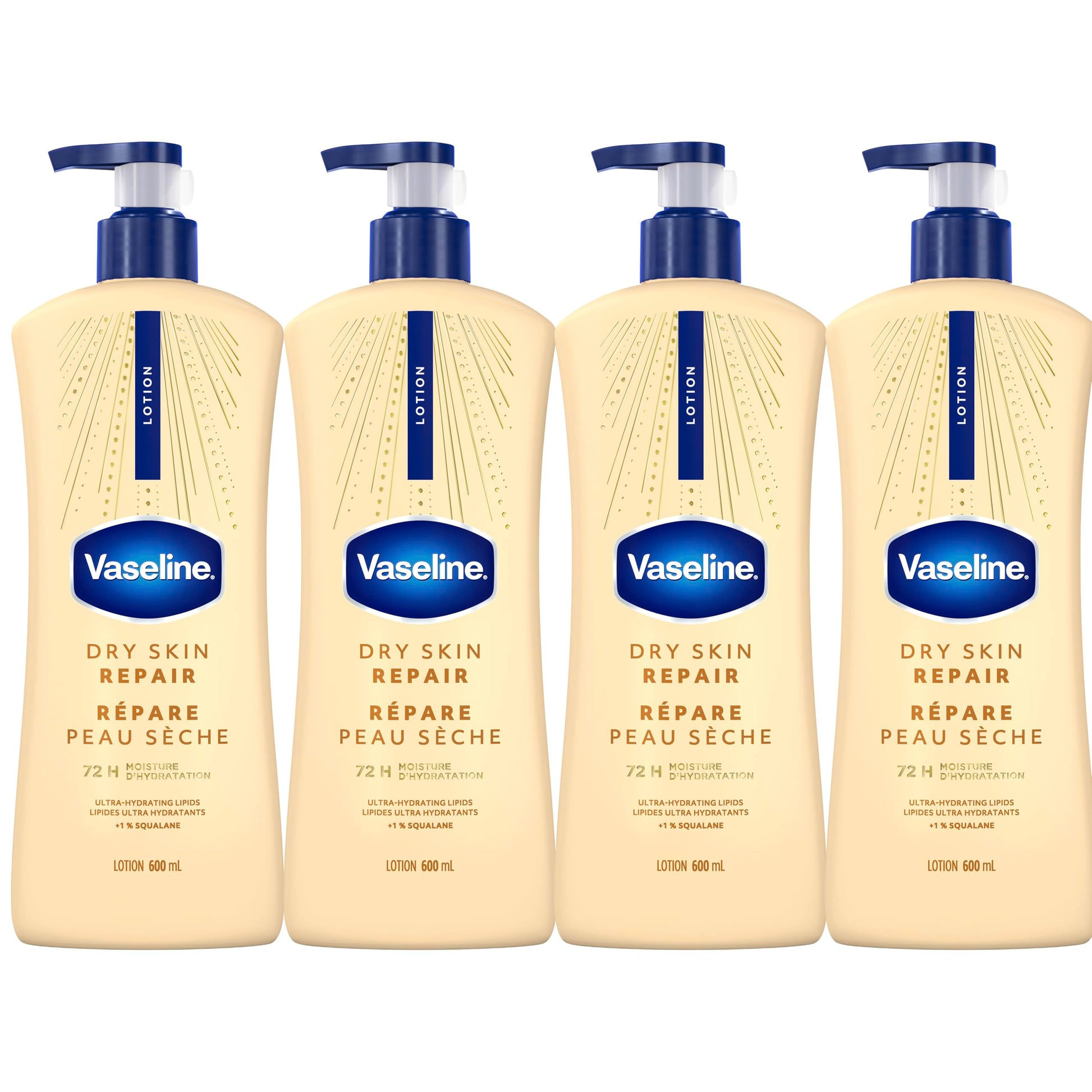 Vaseline Dry Skin Repair Lotion Ultra-Hydrating 72H Moisture, 600mL, 4-Pack Vaseline