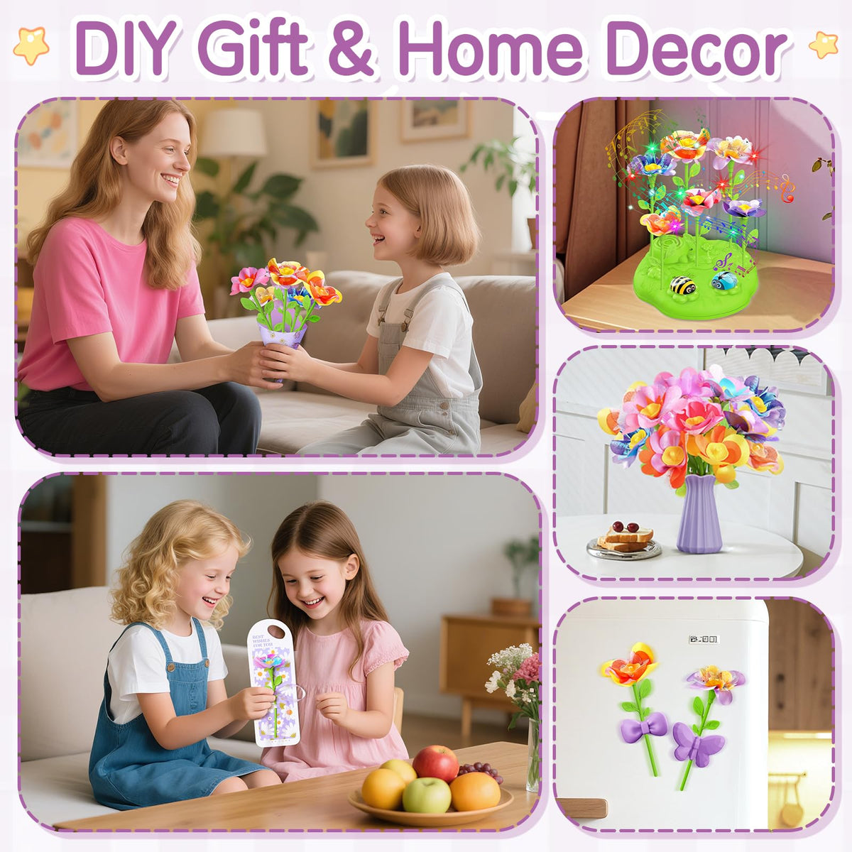 Fabric Flower Bouquets Toys, DIY Arts and Crafts Kit Toys for Kids Ages 4-8, Preschool Educational Activity Toy, Toddler Girls Christmas Birthday gifts for 4 5 6 7 8 Year Old Girl 🍁 All In One Marketplace Canada