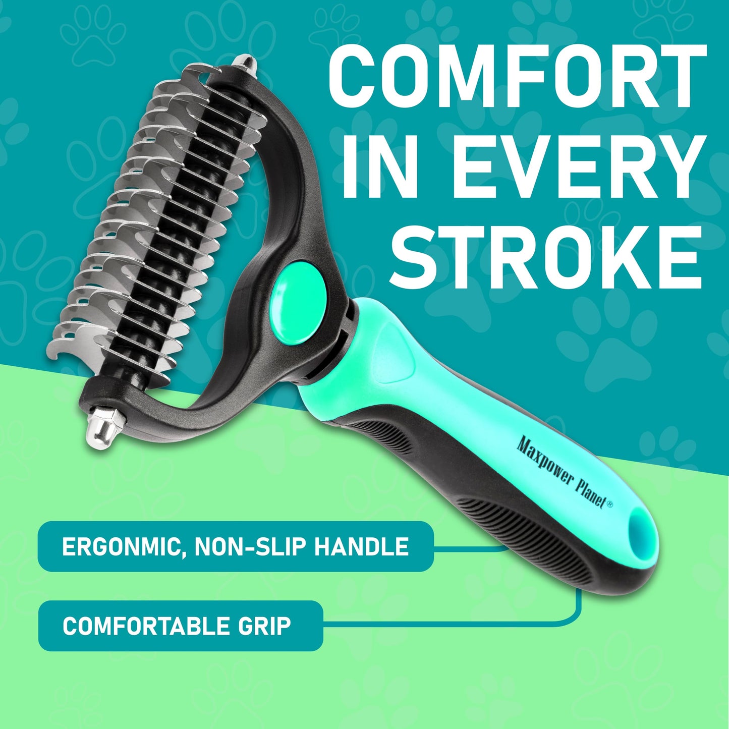 Maxpower Planet Pet Grooming Brush - Double Sided Shedding, Dematting - Undercoat Rake Dogs - Dog Grooming Brush - Deshedding Brush for Dogs - Dog Brush, Cat Brush, Reduce Shedding by 95%, Turquoise