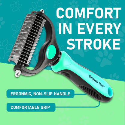 Maxpower Planet Pet Grooming Brush - Double Sided Shedding, Dematting - Undercoat Rake Dogs - Dog Grooming Brush - Deshedding Brush for Dogs - Dog Brush, Cat Brush, Reduce Shedding by 95%, Turquoise