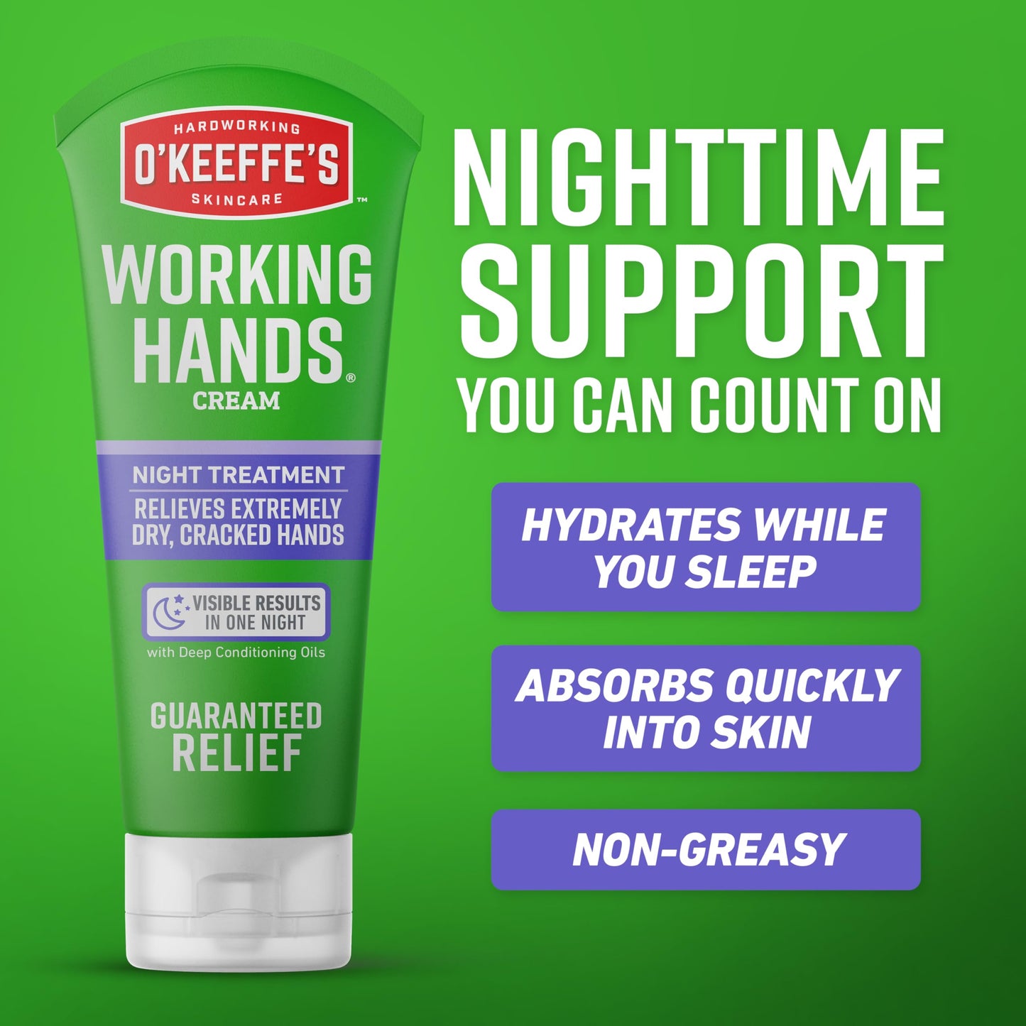 O'Keeffe's Working Hands Night Treatment Hand Cream, Restorative Lotion Works While You Sleep, Deep Conditioning Oils, 7oz/198g Tube, (Pack of 1) - Available at All In One Marketplace Canada